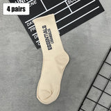 4 pairs Essentials Socks Men Sports Breathable Socks Long Tube Cotton Socks Skateboard Casual Men and Women Couples Fashion Sock