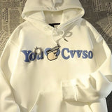 American Retro Hiphop Sweater Letter Anime Hoodie Men and Women Lovers on High Street Streetwear Y2k Women Vibe Oversized Hoodie