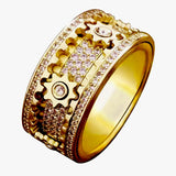 Top Quality Micro Pave Zircon Rotating Gear Ring Rose Gold Silver Color Stainless Steel Machinery Ring For Men Women Unisex Gift