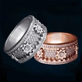 Top Quality Micro Pave Zircon Rotating Gear Ring Rose Gold Silver Color Stainless Steel Machinery Ring For Men Women Unisex Gift