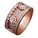Top Quality Micro Pave Zircon Rotating Gear Ring Rose Gold Silver Color Stainless Steel Machinery Ring For Men Women Unisex Gift