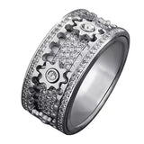 Top Quality Micro Pave Zircon Rotating Gear Ring Rose Gold Silver Color Stainless Steel Machinery Ring For Men Women Unisex Gift