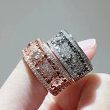 Top Quality Micro Pave Zircon Rotating Gear Ring Rose Gold Silver Color Stainless Steel Machinery Ring For Men Women Unisex Gift